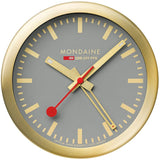 Mondaine 125mm Brushed Aluminum Gold Alarm Clock
