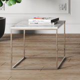 TemaHome Gleam 20x20 Marble Side Table | White Marble / Chrome 187042-GLEAM20MAR