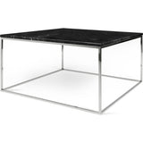 TemaHome Gleam 30x30 Marble Coffee Table | Black Marble / Chrome 187042-GLEAM30MAR