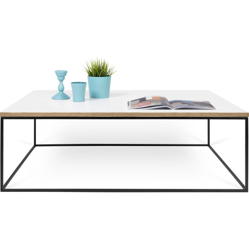 TemaHome Gleam 47x30 Coffee Table | Pure White & Plywood / Black Lacquered Steel 187042-GLEAM47