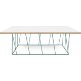 TemaHome Helix 47x30 Coffee Table | Pure White & Plywood / Sea Green Lacquered Steel 189042-HELIX47