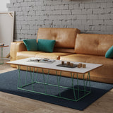 TemaHome Helix 47x30 Coffee Table | Pure White & Plywood / Sea Green Lacquered Steel 189042-HELIX47