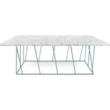 TemaHome Helix 47x30 Marble Coffee Table | White Marble / Sea Green Lacquered Steel 189042-HELIX47MAR