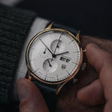 DuFa VAN DER ROHE BARCELONA Chrono Watch | Gold Silver White Dial Green Band