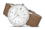 Junghans max bill Kleine Automatic 34MM Watch | Tan Strap with White Dial