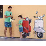 Tom & Teddy Father Son Swimming Trunks | Fresh Green & Blue Starfish