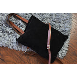 Kiko Leather Fold & Cross Suede/Leather Tote| Black-703-1
