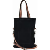 Kiko Leather Fold & Cross Suede/Leather Tote| Black-703-1