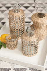 Seagrass Indochine & Rattan Wide Cage Tumbler | 6 pc Glassware Set