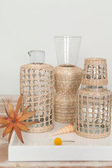 Seagrass Indochine & Rattan Wide Cage Tumbler | 6 pc Glassware Set