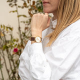 Mondaine Official Swiss Railways Watch EVO2 | Gold plated/Silver Dial/Brown Leather Strap