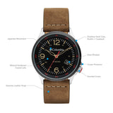 Columbia Canyon Ridge Black 3-Hand Date Men's Lifestyle Analog Watch | Camel Leather