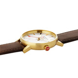 Mondaine Official Swiss Railways Watch EVO2 | Gold plated/Silver Dial/Brown Leather Strap