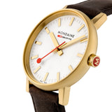 Mondaine Official Swiss Railways Watch EVO2 | Gold plated/Silver Dial/Brown Leather Strap