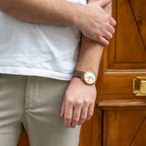 Mondaine Official Swiss Railways Watch EVO2 | Gold plated/Silver Dial/Brown Leather Strap