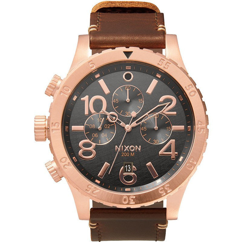 Nixon 48-20 Chrono Leather Men's Watch | Rose Gold / Gunmetal