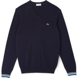 Lacoste Stripe Accented Men's V-Neck Sweater | Navy Blue