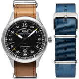 AVI-8 Hawker Hurricane AV-4046 Automatic Watch | Leather + Nylon Straps color- Black/Beige/Beige