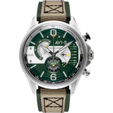AVI-8 Hawker Harrier II AV-4056 Retrograde Chronograph Watch | Leather Strap Color-Green