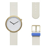 Bulbul Facette 04 Men's Watch | Matte Golden Steel on Cream White Italian Leather