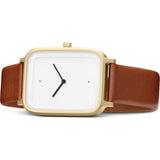 bulbul Oblong 05 Watch | Matte Golden Steel on Brown Italian Leather OB05