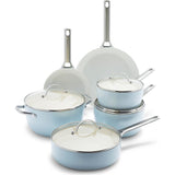 GreenPan Padova Collection 10 Piece Set, 8" Open Frypan, 11" Open Frypan, 3.2QT Covered Sauté Pan, 2QT Covered Sauce Pan, 3QT Covered Sauce Pan with lid, 5QT Covered Casserole | Light Blue