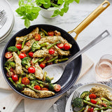 GreenPan Reserve Collection 10 Piece Set, 8" Open Frypan, 11" Open Frypan, 2QT Covered Saucepan, 2.5QT Covered Sautepan, 6QT Covered Casserole w. 2 spouts and straining lid, 8QT Covered Stockpot | Black