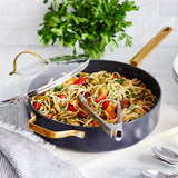 GreenPan Reserve Collection 10 Piece Set, 8" Open Frypan, 11" Open Frypan, 2QT Covered Saucepan, 2.5QT Covered Sautepan, 6QT Covered Casserole w. 2 spouts and straining lid, 8QT Covered Stockpot | Black