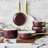 GreenPan Reserve Collection 10 Piece Set, 8" Open Frypan, 11" Open Frypan, 3.2QT Covered Sauté Pan, 2QT Covered Sauce Pan, 3QT Covered Sauce Pan with lid, 5QT Covered Casserole | Merlot