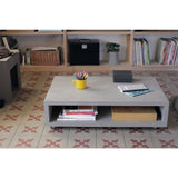 Lyon Beton Monobloc Rectangular Coffee Table with Wheels | Light Grey D-09139