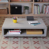 Lyon Beton Monobloc Rectangular Coffee Table with Wheels | Light Grey D-09139