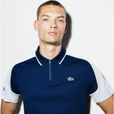 Lacoste Men's Sport Zip Neck Contrast Bands Pique Tennis Polo