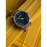 MeisterSinger N° 01 Watch | Steel Blue / Velour Suede Cognac