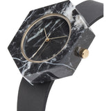 Analog Mason Genuine Black Marble Hex Watch | Black Strap gb-bx
