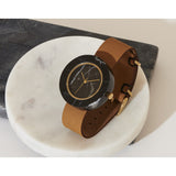 Analog Mason Genuine Black Marble Circular Watch | Tan Strap gt-bo