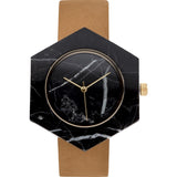 Analog Mason Genuine Black Marble Hex Watch | Tan Strap gt-bx