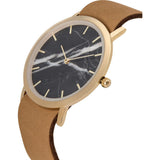 Analog Classic Genuine Black Marble Watch | Tan Strap GT-CB