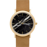 Analog Classic Genuine Black Marble Watch | Tan Strap GT-CB