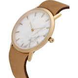 Analog Classic Genuine White Marble Watch | Tan Strap GT-CW