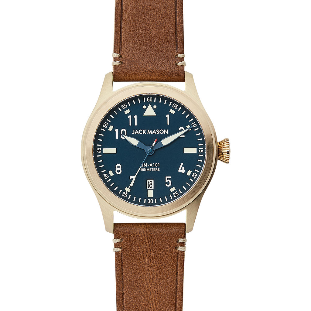 Jack Mason Navy Aviator 3-Hand Gold Watch | Saddle Leather – Sportique