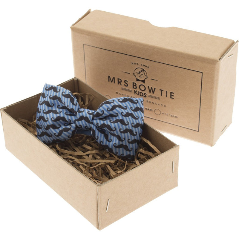 Mrs Bow Tie Moustaches Junior Ready-Tied Bow Tie | Blue Stripe 0-5 Years KIDS134