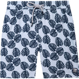 Tom & Teddy Men's Leaves Swim Trunk | Misty Blue & Navy / 2XL