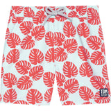 Tom & Teddy Boy's Leaves Swim Trunk | Sky Blue & Red / 11-12