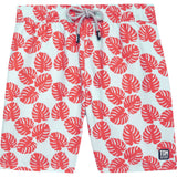 Tom & Teddy Men's Leaves Swim Trunk | Sky Blue & Red / 2XL