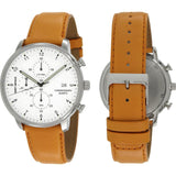 Issey Miyake C White Chronograph Watch | Tan Leather NYAD004Y
