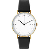 VOID Gold Round White Date Watch | Black leather PKG01-GO/BL/WH