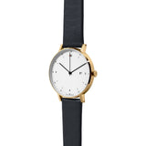 VOID Gold Round White Date Watch | Black leather PKG01-GO/BL/WH