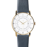 squarestreet SQ38 Plano Polished Gold Stainless Steel Watch | Eggshell White/Navy Leather SQ38 PS-08