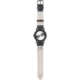 squarestreet SQ38 Plano Matte Black Stainless Steel Watch | Eggshell White/Black Leather SQ38 PS-16