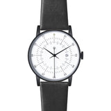 squarestreet SQ38 Plano Matte Black Stainless Steel Watch | Eggshell White/Black Leather SQ38 PS-16